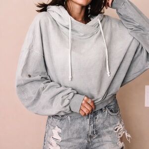 Gray Raissa oversized cropped hoodie by the brand Young Fabulous & Broke